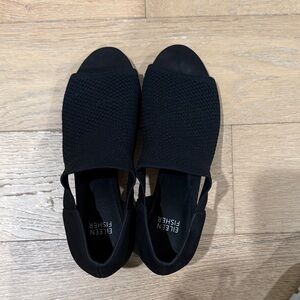 Eileen Fisher Black Knit Open-Toe Sandals